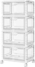 SNSLXH Portable Clear Storage Bins - Stackable 24QT Bins with Lid & Wheels for Bedroom, Office, Living Room