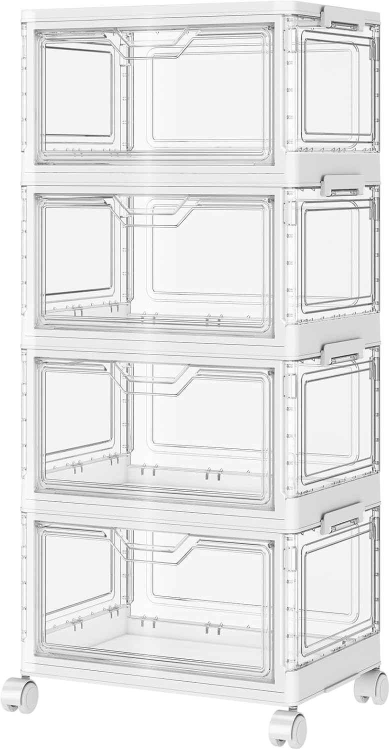 SNSLXH Portable Clear Storage Bins - Stackable 24QT Bins with Lid & Wheels for Bedroom, Office, Living Room
