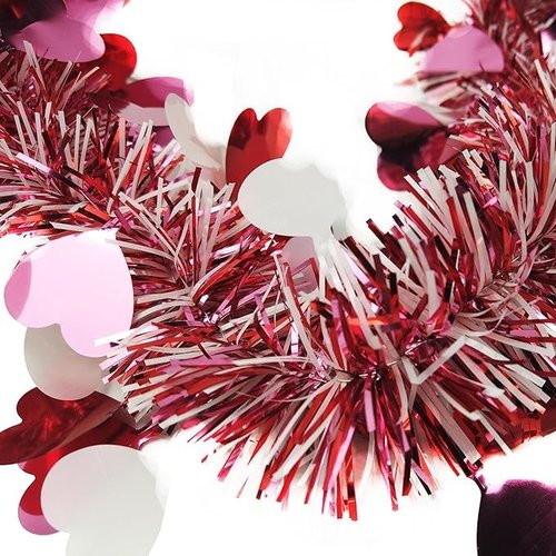 33ft Valentine Garland, Metallic Tinsel Decor |Red, Pink & White Sparkling Heart Garland with Glitter, Perfect for Wall, Party, and Photo Backdrop Valentine's Day Decorations.