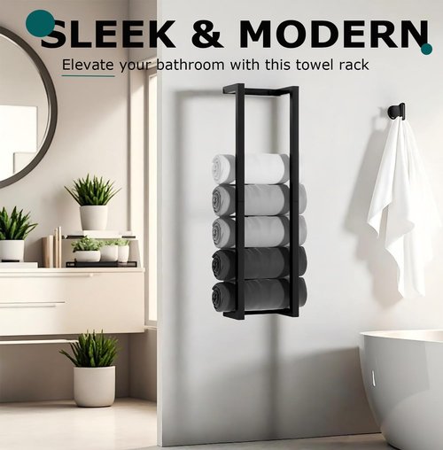FunViet Modern Towel Racks for Bathroom, Wall Mounted Towel Holder in Stainless Steel, Space-Saving Towel Storage for Rolled Towels, Minimalist Bathroom Organizer for Small Bathrooms, RV & Dorm