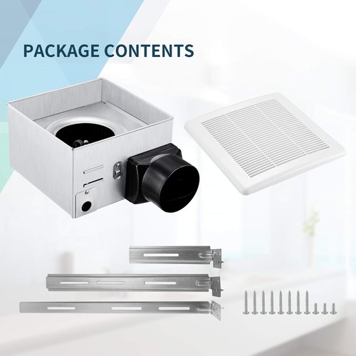 Tech Drive Bathroom Exhaust Fan 90 CFM 1.5 Sone, Very Quiet Ceiling Mounted Ventilation Fan,White Plastic Grille,Easy to Install