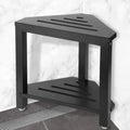 IBosins Corner Shower Stool - Stylish Acacia Wood Bath Seat with Storage Shelf | Black Finish
