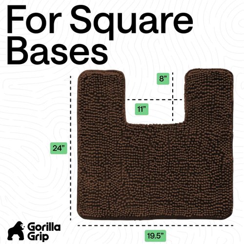 GORILLA GRIP Plush Chenille Bath Rug Mat - Soft, Absorbent, Machine Washable | Brown, Square Toilet Base