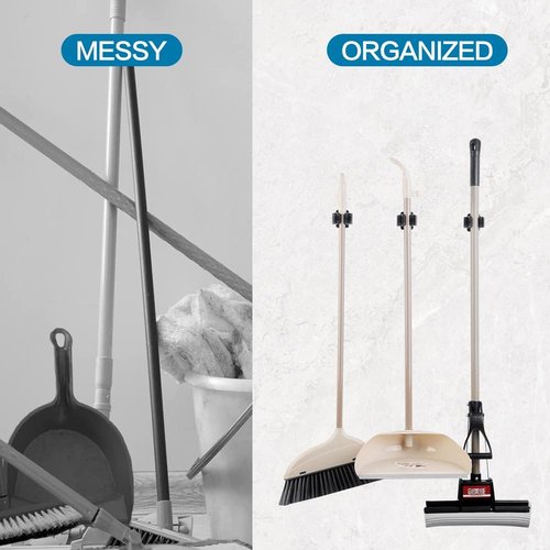 JAMEND Heavy-Duty Broom and Mop Holder - 24 PCS Wall-Mounted Organizer Rack | Stainless Steel Finish