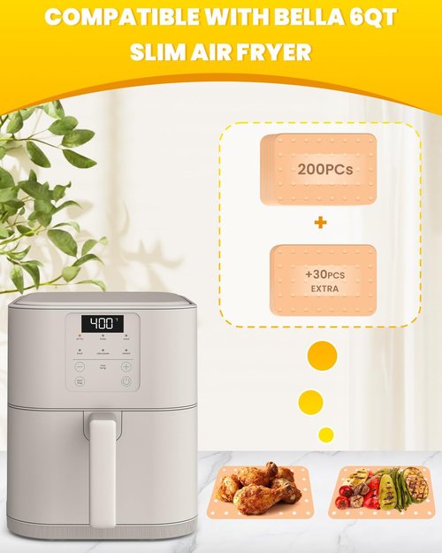 Bella 230PC Air Fryer Paper Liner - Perforated Food Grade Parchment Sheets for Easy Cleanup | Non-Stick, 6Qt