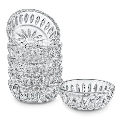kanpura Mini Glass Bowls, Round Prep Bowl, Dishwasher Safe, Pinch Bowls for Dipping Spices Sauce, Stackable, 2 oz, Set of 6, (Clear)