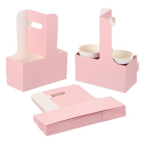PATIKIL 2 Cup Drink Carrier with Handle,30 Pack Kraft Paperboard to Go Coffee Cup Holder,Portable Disposable Handled Drink Carriers for Take Out Restaurant Food Service, Multicolor