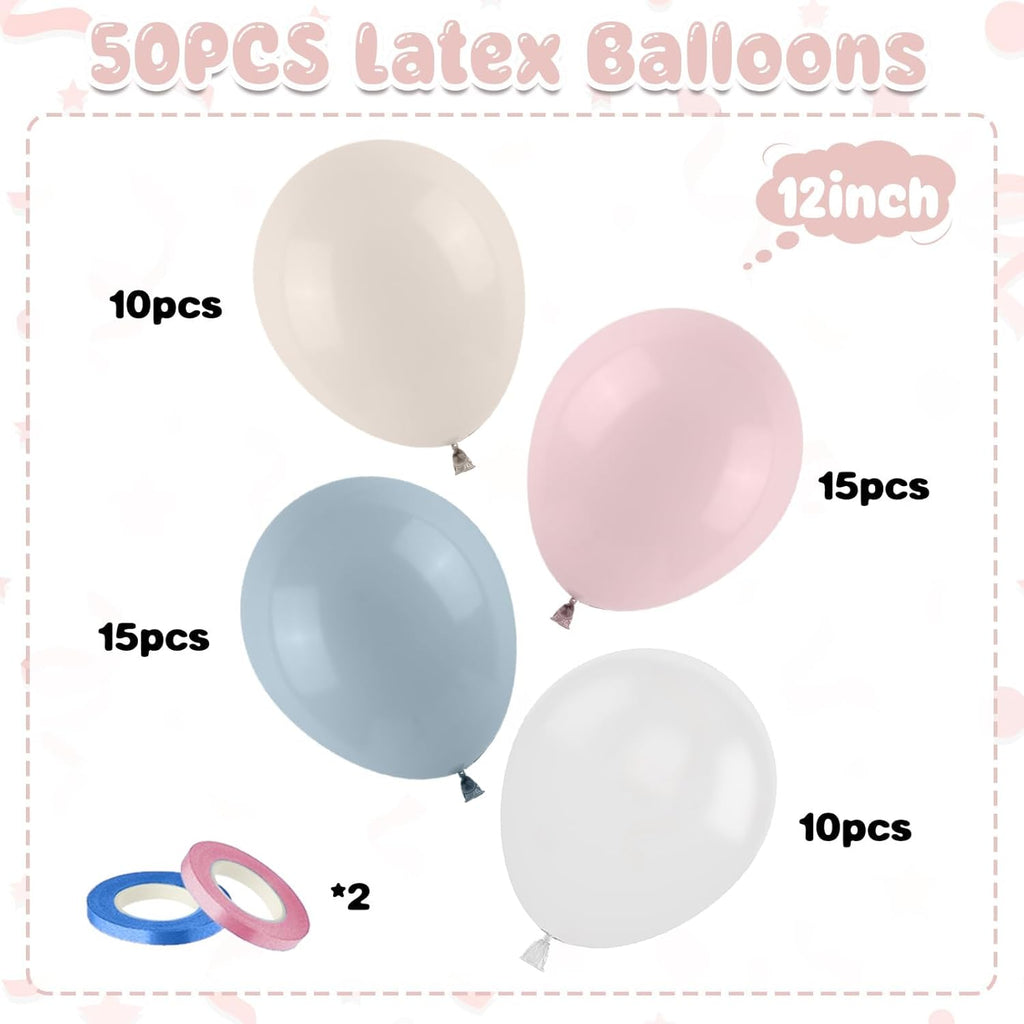 Regine Switzerland 50PCS Gender Reveal Balloon Set - Dusty Pink & Mist Blue 12-Inch Balloons for Baby Shower