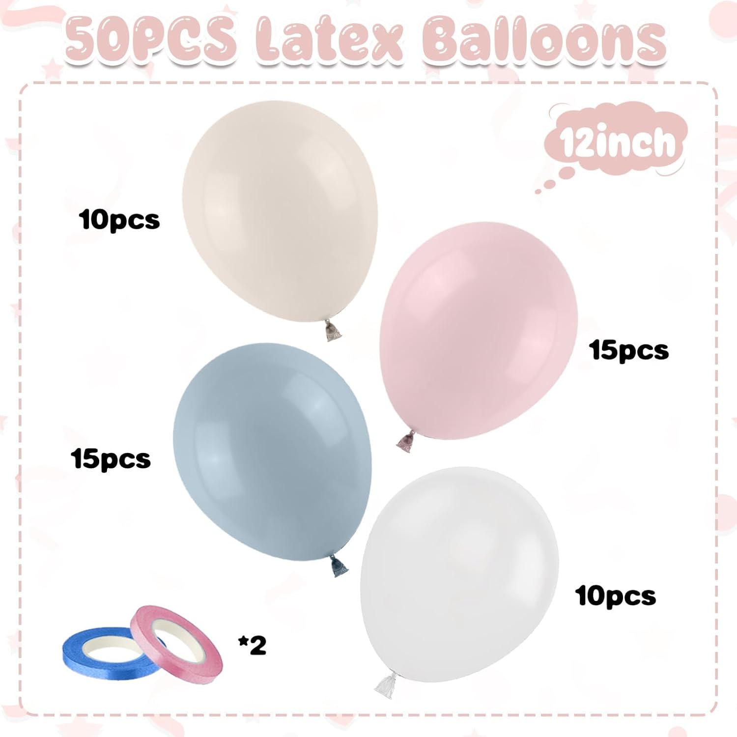 Regine Switzerland 50PCS Gender Reveal Balloon Set - Dusty Pink & Mist Blue 12-Inch Balloons for Baby Shower