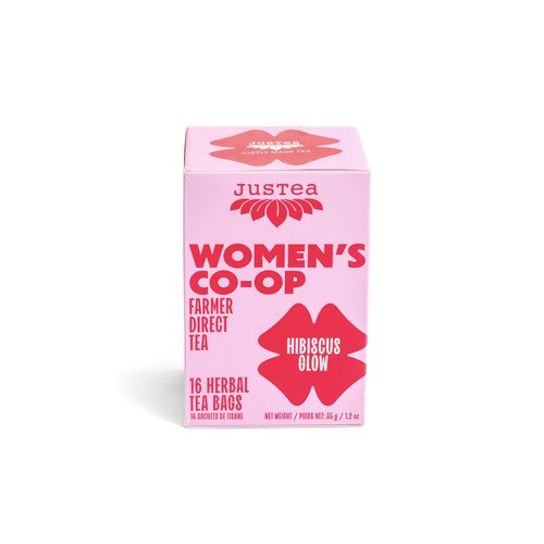 JusTea HIBISCUS GLOW | Herbal Tea Bags, Caffeine-Free, Organic Hibiscus Tea | Fair-Trade | Plastic-Free Tea Bags | Vegan, Sugar-Free, Gluten-Free | 16 Tea Bags