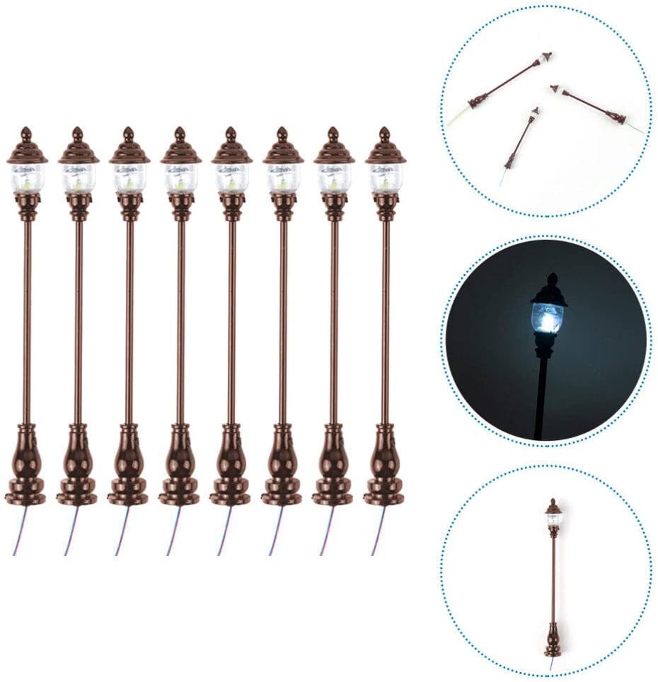 Skiennix Miniature Garden Light Toys - 8pcs Outdoor Dollhouse Lamps for O Gauge Train Decor