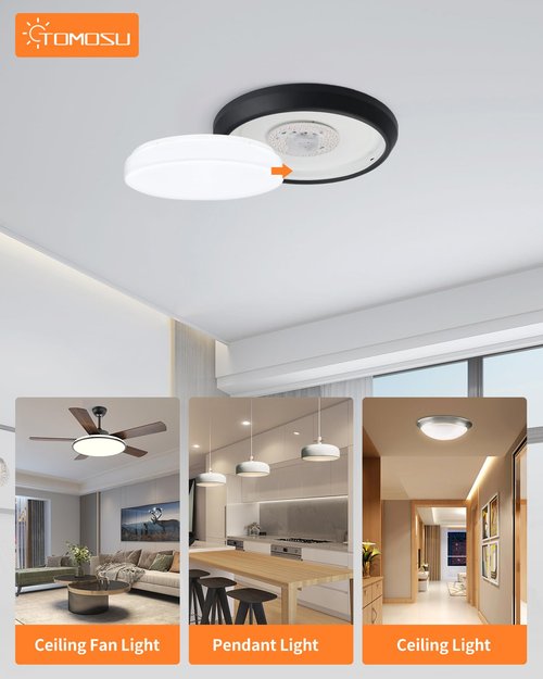 Tomosu 2 Pack Ceiling Fan LED Light Replacement Dimmable 5.1 inch 24W 2100LM, AC120V 3CCT 3000K/4000K/5000K Adjustable LED Retrofit Light Kit for Ceiling Fan