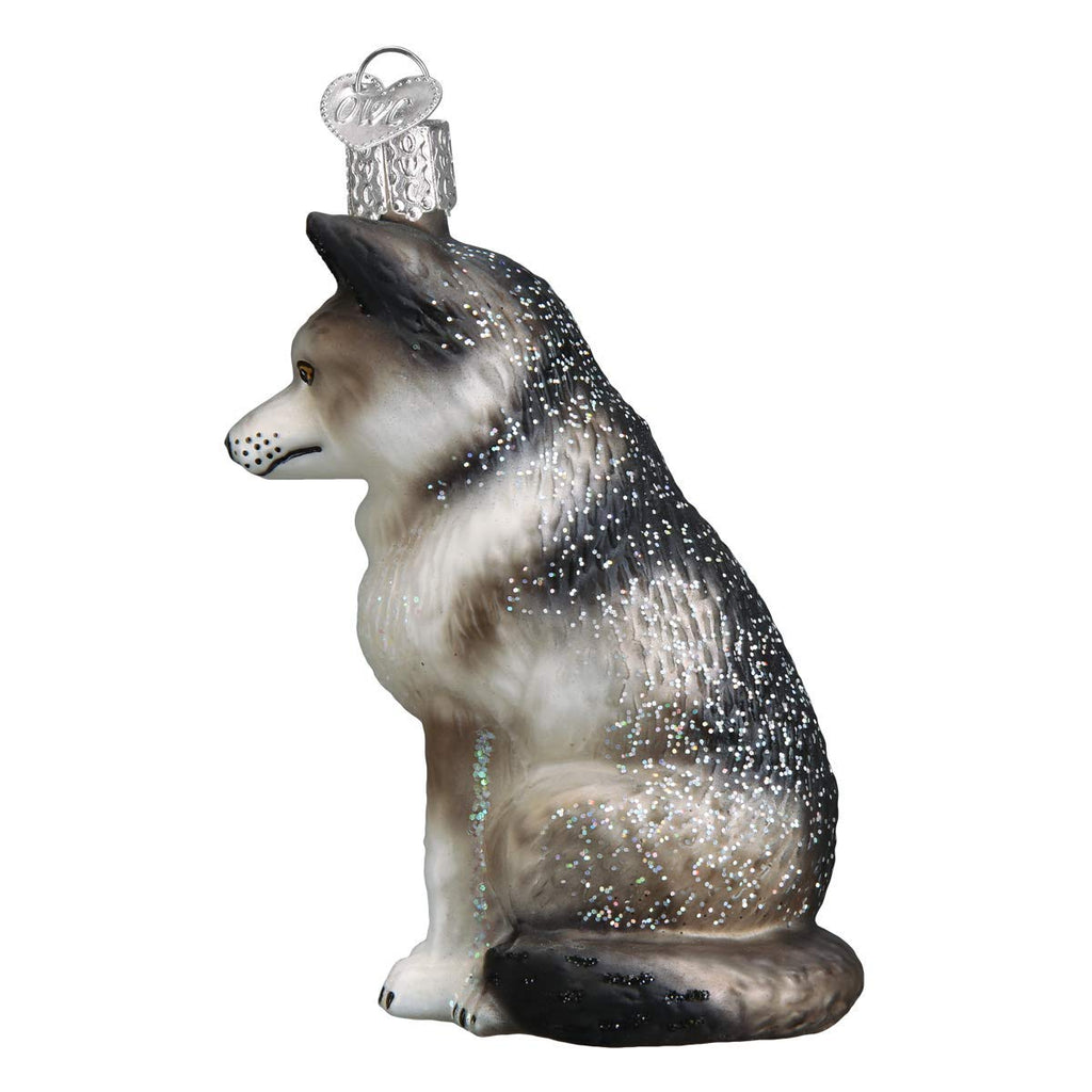 Old World Christmas Sitting Wolf Glass Blown Ornament for Christmas Tree, Handcrafted Holiday Decoration, Wildlife Animal Collection