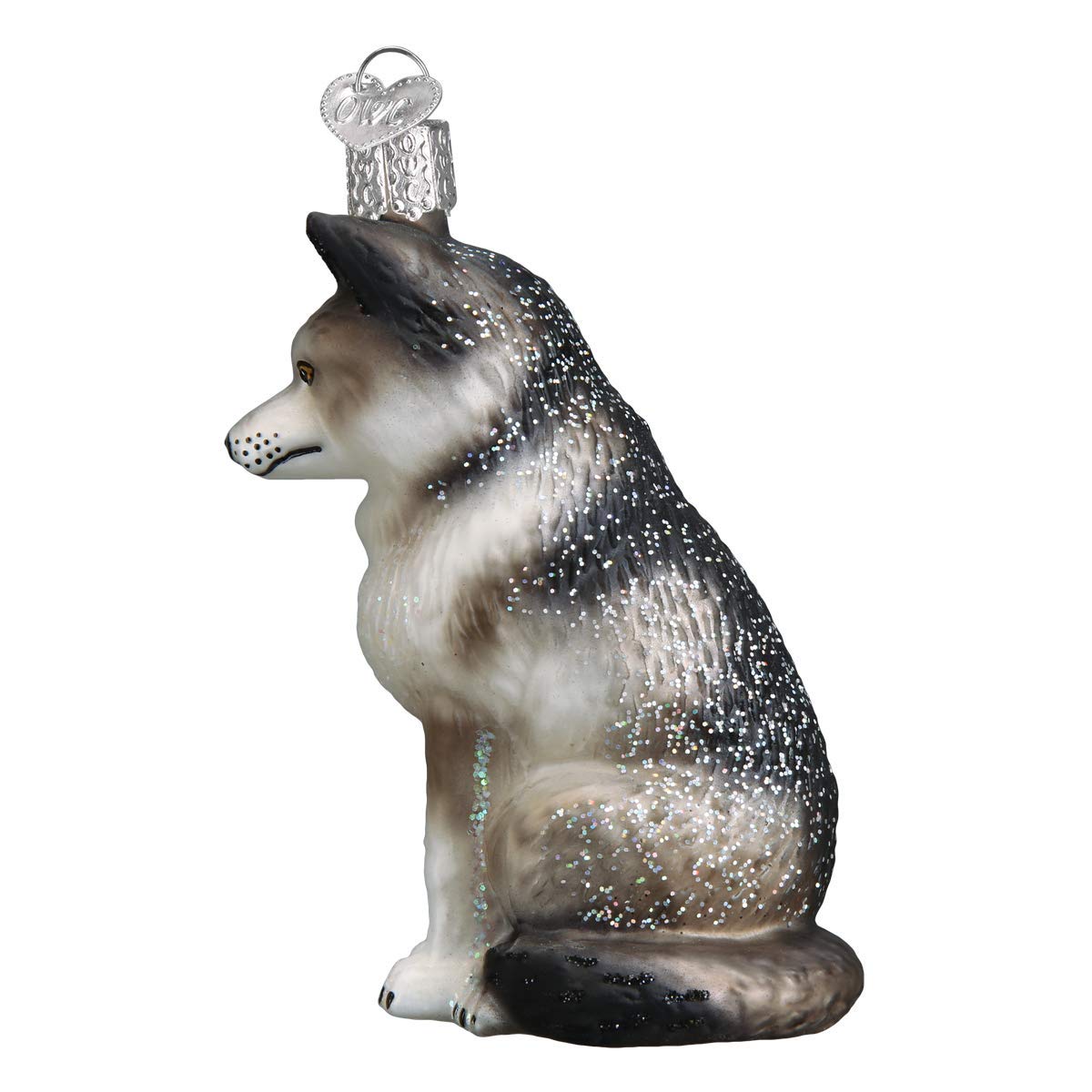 Old World Christmas Sitting Wolf Glass Blown Ornament for Christmas Tree, Handcrafted Holiday Decoration, Wildlife Animal Collection