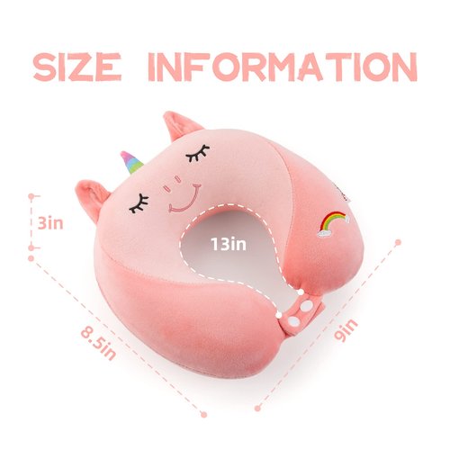 Niuniu Daddy Unicorn Kids Travel Pillows for 3-8 Y/O, Travel Essentials for Road Trip Long Flight, Soft Memory Foam Neck Pillows for Airplane, Car Seat, Traveling, Sleeping for Boys Girls Toddler