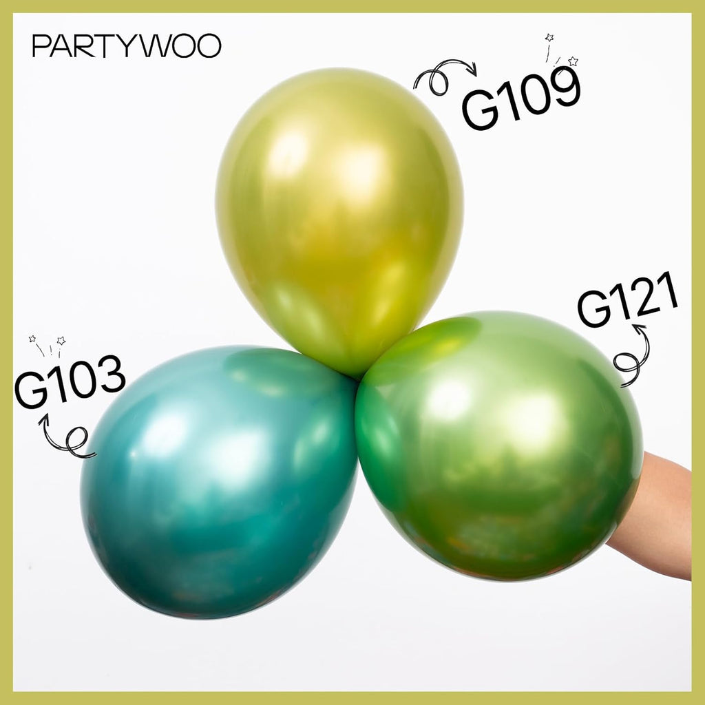 PartyWoo Metallic Lime Green Balloons - 140-Piece Arch Kit for Spring Birthday & Tea Party Decor | 5-12 Inch Sizes