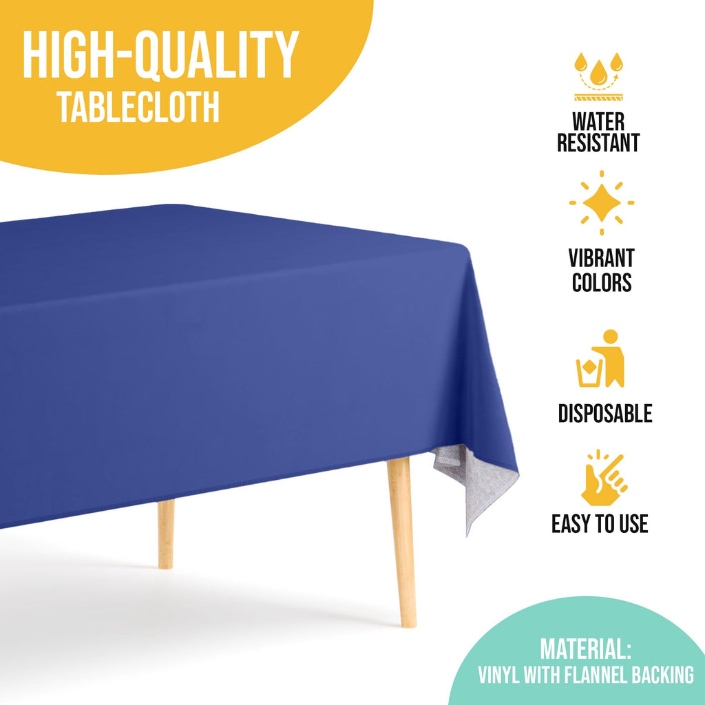 Exquisite Blue Vinyl Tablecloths - 54 in. X 70 in. - Pack of 3 Rectangle Tablecloths with Flannel Backing - Plastic, Reusable & Waterproof