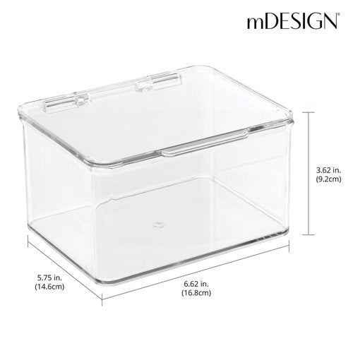 mDesign Plastic Kitchen Pantry and Fridge Storage Organizer Box Containers with Hinged Lid for Shelves or Cabinets, Holds Food, Snacks, Canned Drinks, Seasoning, Condiments, or Utensils, 2 Pack, Clear