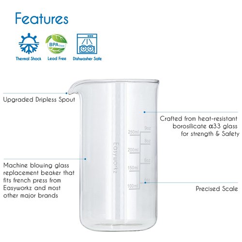 Easyworkz Borosilicate Glass Replacement Beaker for 12oz French Press Coffee Maker