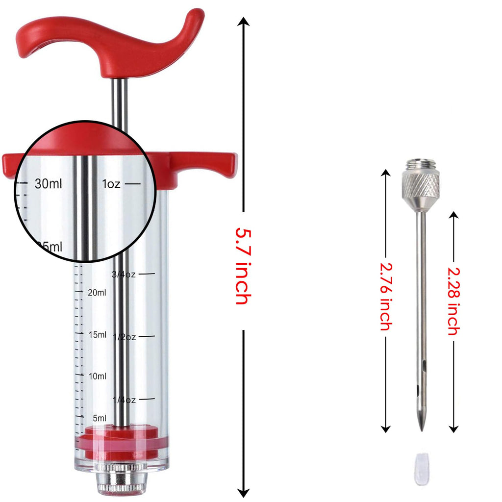 Plastic Meat Injector, Turkey Injector Syringe, Marinade Injector Turkey Injection Kit, Meat Injectors for Smoking, BBQ Grill Injector, Red 1oz (1 Injector 1 Needle)