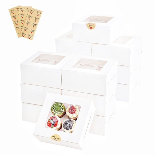 HUFEII 30 Pcs Bakery Boxes with Clear Window, 6.3x6.3x3 Inches, Food Grade Materials, Easy Assembly - Containers for Cupcakes, Cookies, Candies, and Baked Goods