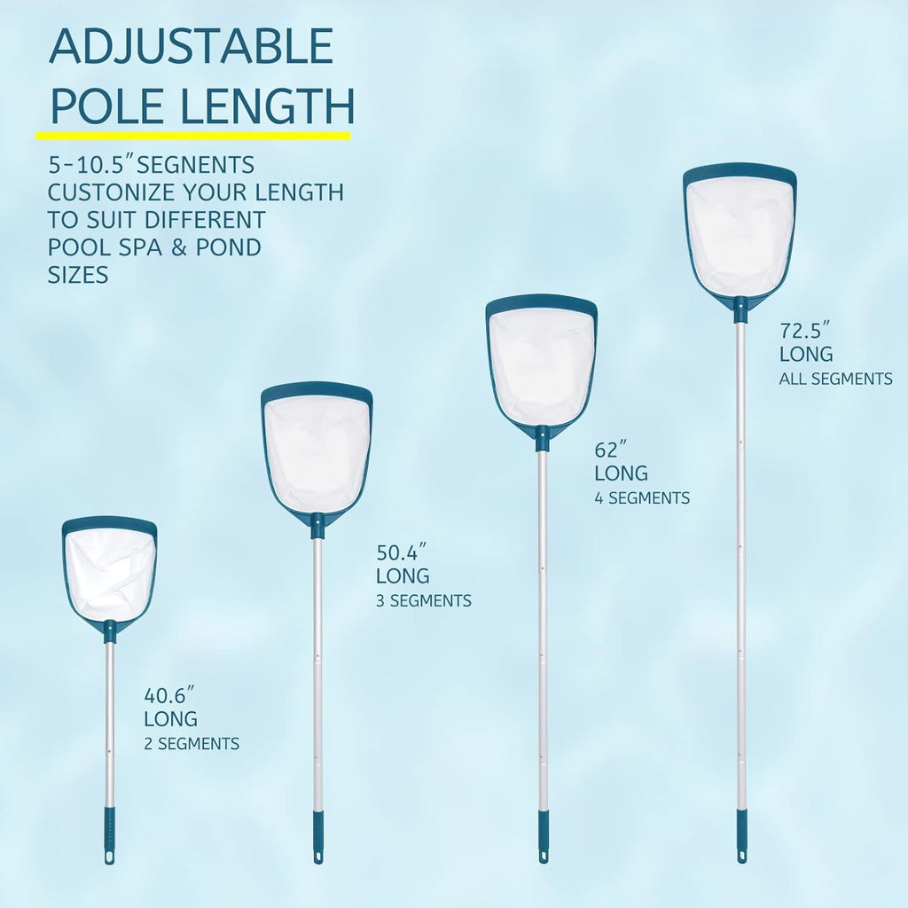 POOLWHALE Swimming Pool Leaf Net Skimmer Rake - Adjustable Aluminum Pole & Fine Mesh for Easy Cleaning