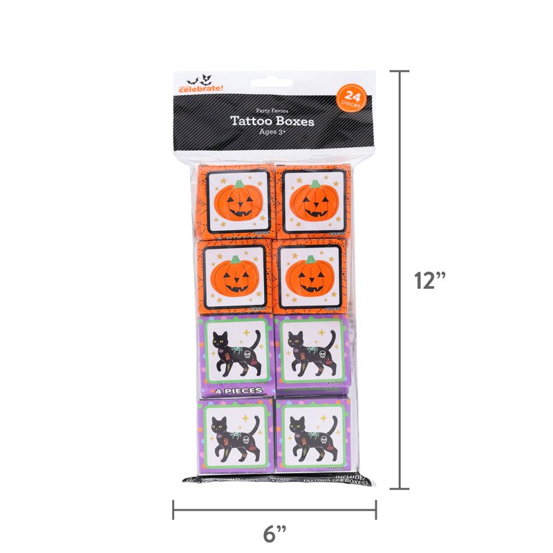 Halloween Tattoo Boxes Party Favors - 24 Sets for Trick-or-Treat & Parties