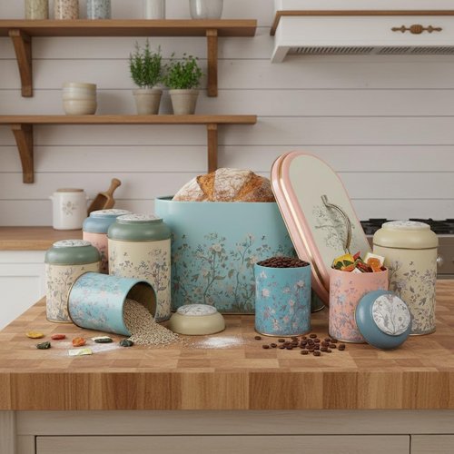Maria Roma 7-Piece Kitchen Canister Set - Vintage Bread Box, Sugar, Coffee & Tea Containers