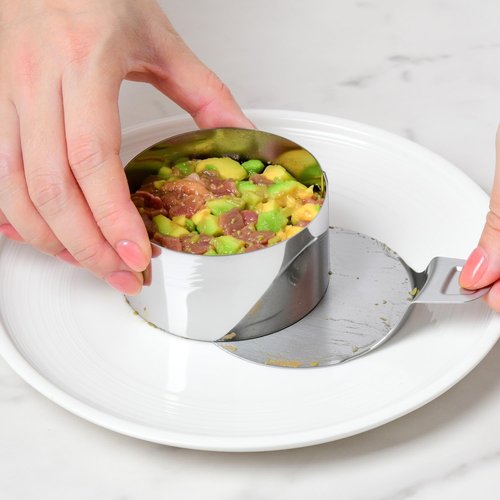 HULISEN Round Cake Ring Mold Set, 3" Crumpet Rings, Stainless Steel Dessert Cooking Molds with Presser & Lifter, Ideal Tool for Mousse, Pastries, Pancakes, Salads