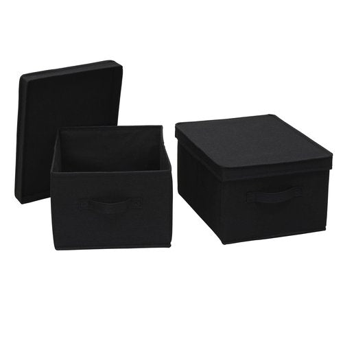 Household Essentials Large Fabric Storage Box With Lid Box, Black, Set of 2
