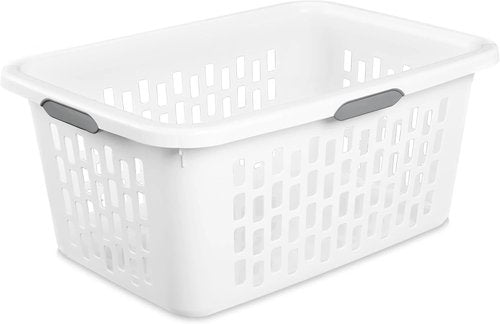 Large Plastic Laundry Basket by [Brand Name] - 2 Bushel Capacity with 4 Comfort Grip Handles, White