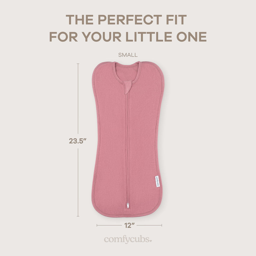 Comfy Cubs Swaddle Blanket Baby Girl Boy Easy Zipper Wrap 2 Pack Newborn Infant Sleep Sack (Small 0-3 Months, Blush, Mauve)