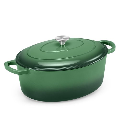 TeamFar 7QT Oval Dutch Oven, Enameled Cast Iron Dutch Oven Pot with Lid, For Bread Baking/Stewing/Braising/Frying, Suitable for Various Stoves, Non-stick & Easy Clean, Basil Green