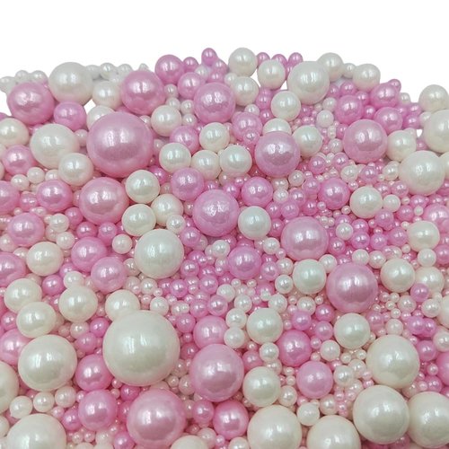Edible White & Pink Sugar Pearls by [Brand Name] - 120G Candy Sprinkles for Cakes & Cupcakes