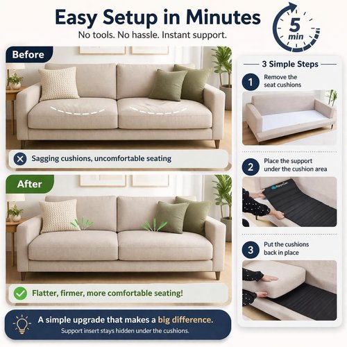 AbyssZen Heavy-Duty Iron Couch Cushion Support [23” x 68”] – Ultra-Thin Metal Base for Sagging Sofas, Stronger & Longer-Lasting Than Wood, Fits 2–3 Seater Couches