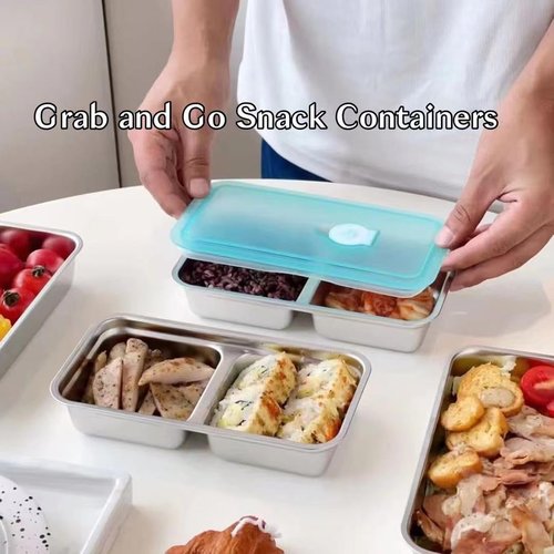 Fachoige Stainless Steel Snack Containers, 2 Pcs Reusable Food Storage Containers with Lids, Condiment Container, Grab and Go Snack Containers for Snacks,Dips,Lunch,Travel and Outdoor Camping