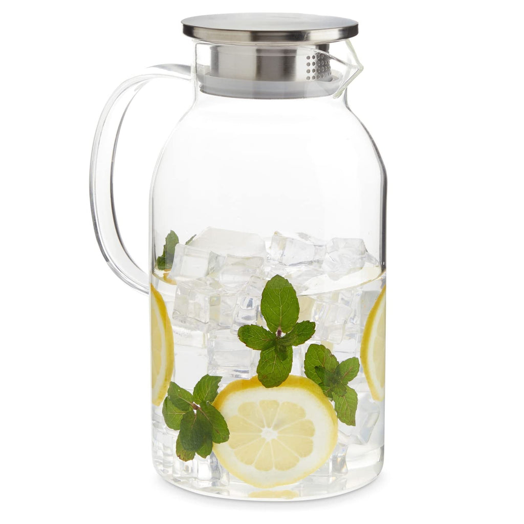 Okuna Outpost Glass Pitcher with Lid for Guests - 2.0-Liter (68 oz), Clear - Heat-Resistant Beverage Dispenser with Spout - Water & Iced Tea Pitcher - Kitchen & Refrigerator Organization