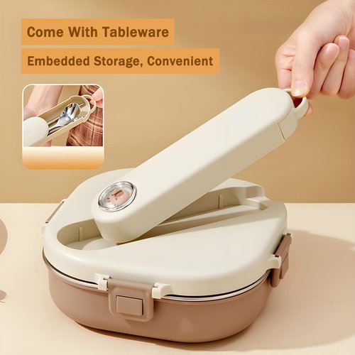 Ausenzup Stainless Steel Bento Box, 800ml Leakproof Lunch Box, Easy To Open And Close, Food Storage Container For Outings, Picnics, And Travels (3 Compartments)