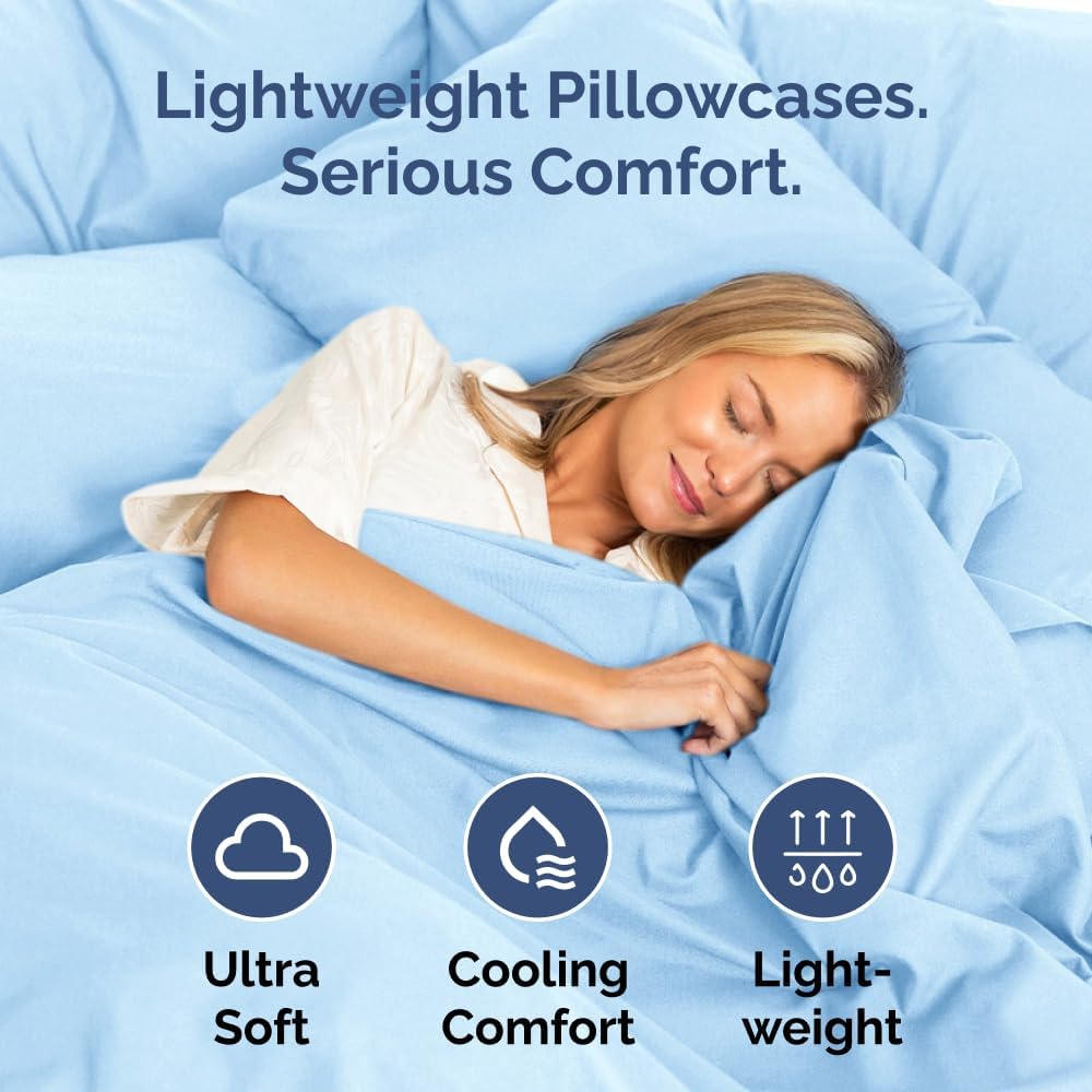 Skiennix Body Pillowcases Set of 2 | Soft & Breathable 20x54 Long Pillow Covers - Wrinkle-Free & Machine Washable (Light Blue)