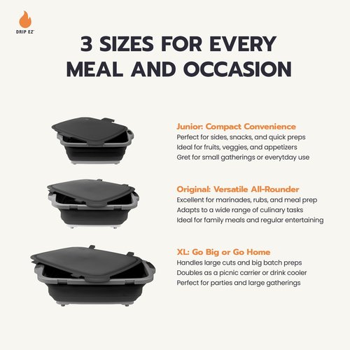 Drip EZ Collapsible BBQ Prep Tub- for Meal Prep Marinating Food Storage - Includes Cutting Board & Locking Lid - (1) OG - Orange