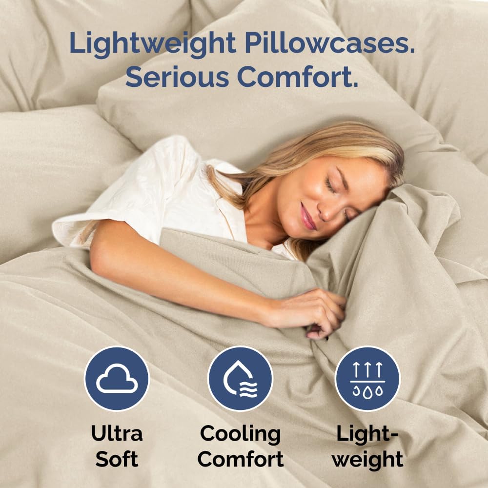Skiennix Queen Pillow Cases Set of 4 - Ultra Soft Hotel Quality - Wrinkle Free & Fade Resistant - Wheat Color