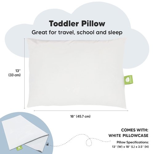 My Little Dreamy Toddler Pillow - Organic Cotton Travel Bed Pillow with Soft Pillowcase | 13x18, Machine Washable, Breathable for Ages 2-5 (Soft White)