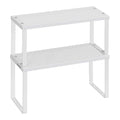 SONGMICS Spice Racks, Set of 2 Metal Cabinet Shelf Organizers, Countertop Organizers, Shelf Risers, Stackable, Expandable, White UKCS003W01