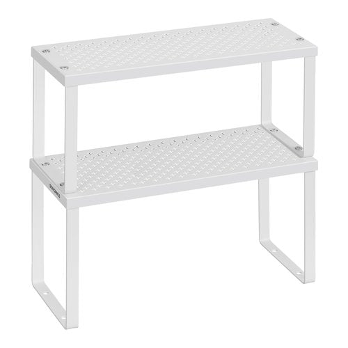SONGMICS Spice Racks, Set of 2 Metal Cabinet Shelf Organizers, Countertop Organizers, Shelf Risers, Stackable, Expandable, White UKCS003W01