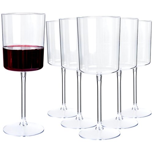 YOUBET 36 Pack Clear Plastic Wine Glasses - 10 OZ Disposable Square Wine Glasses with Stem for Wedding & Party & Anniversary