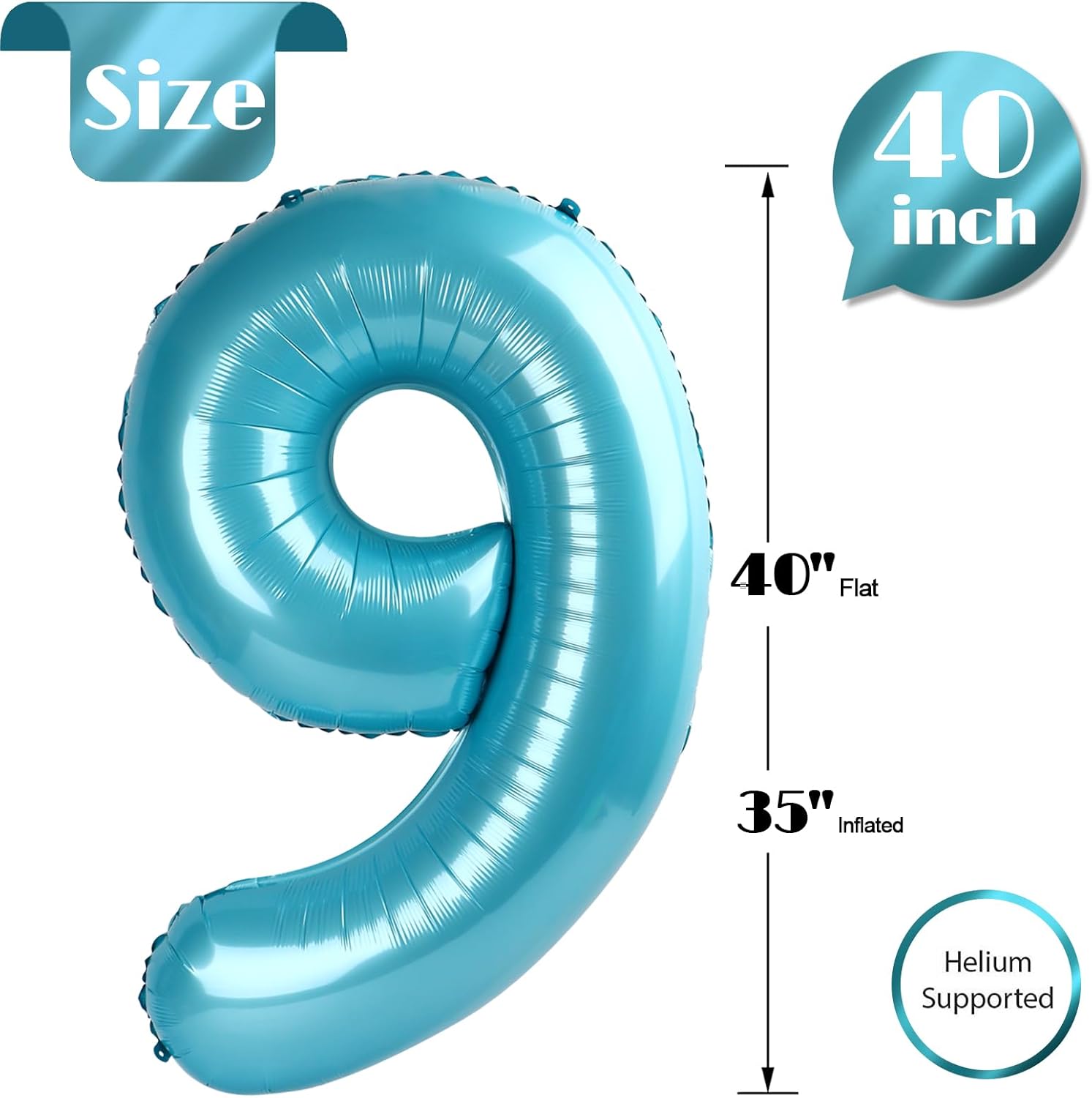 Pearlescent Blue Number 9 Balloon - 40 Inch Giant Birthday Decoration for Boys & Girls