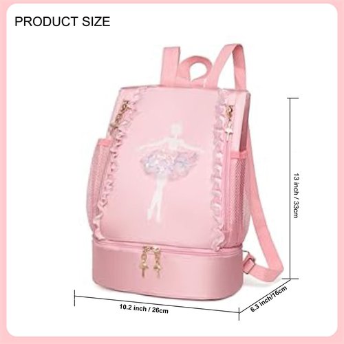 Ballet Dance Backpack with Separate Shoe Compartment,Cute Ballet Dance Backpack,Yoga Bag Dance Duffle Bag (Pink)