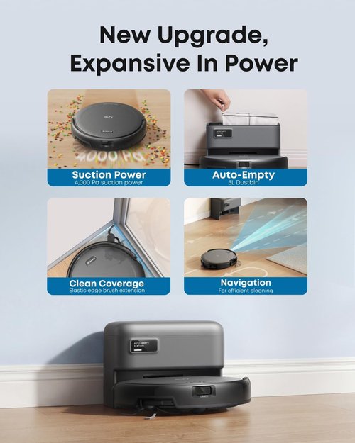 Eufy C10 Robot Vacuum - Self-Emptying with 8 Weeks Hands-Free Operation | Advanced Smart Mapping & LiDAR Navigation, 2.85-Inch Slim Design, Powerful Suction for Pet Hair