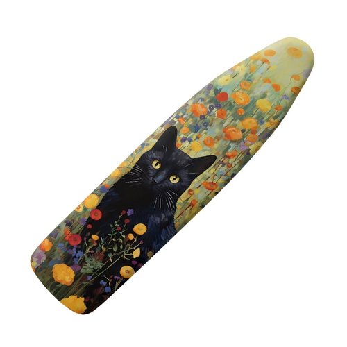 GLENLCWE Black Cat Floral Ironing Board Cover Standard Sizes 15x54 Inch,Cute Cat Print Iron Board Cover Replacement Protector with Elastic Edge and Hook and Loop