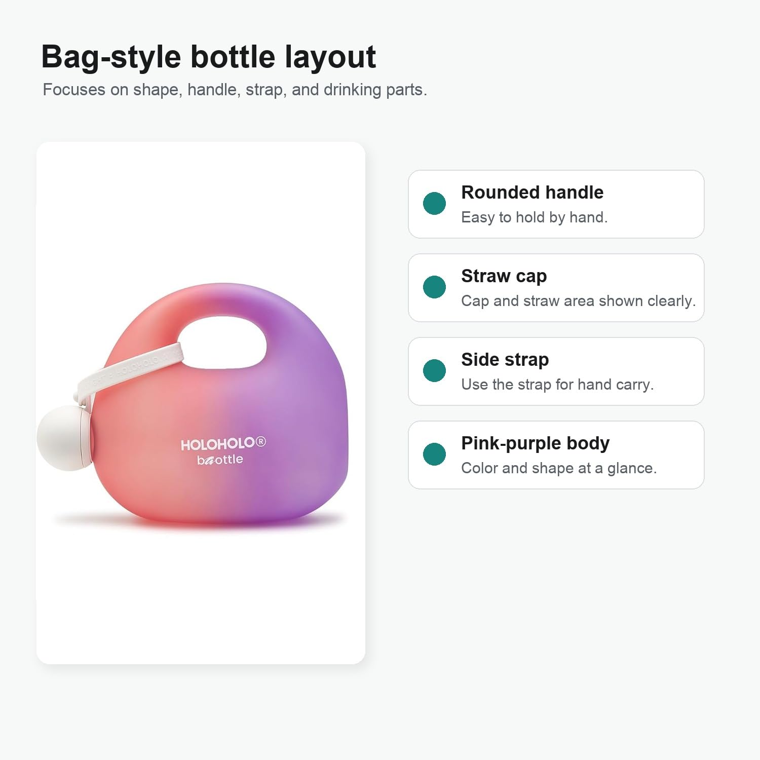 HOLOHOLO Bag-Style Water Bottle with Straw and Handle, Pink Purple